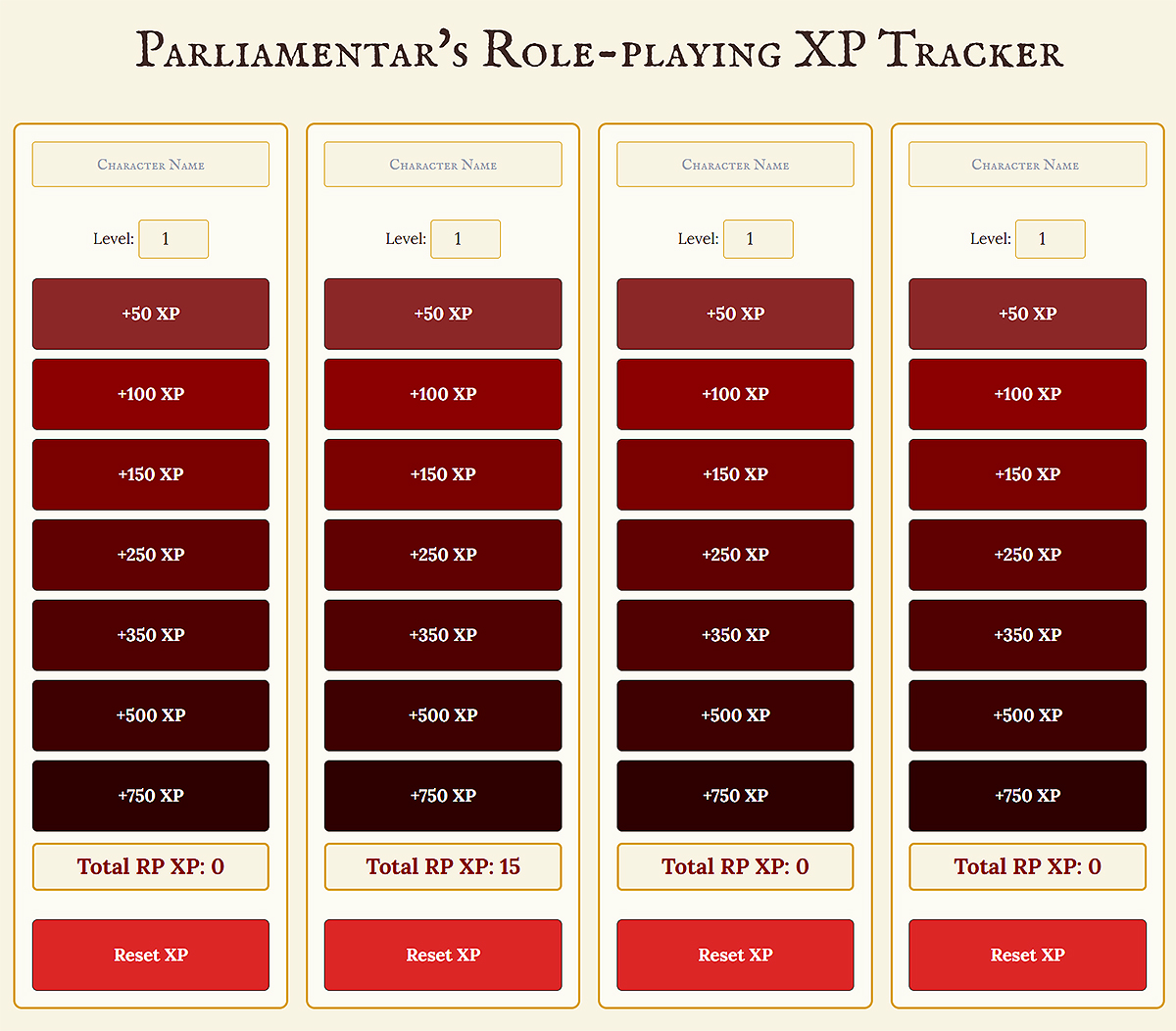 Parliamentar's D&D Roleplaying XP Tracker | Free, online Dungeon Master ...